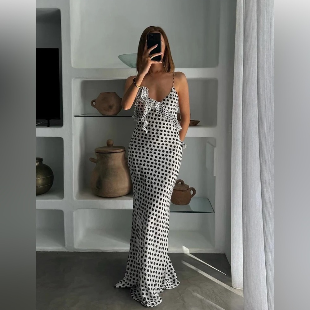 Zara RUFFLED SATIN EFFECT POLKA DOT DRESS - Picture 11 of 16
